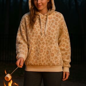 UGG RTW Sherpa Hoodie Pullover Leopard Print Fleece Sweatshirt Women’s M